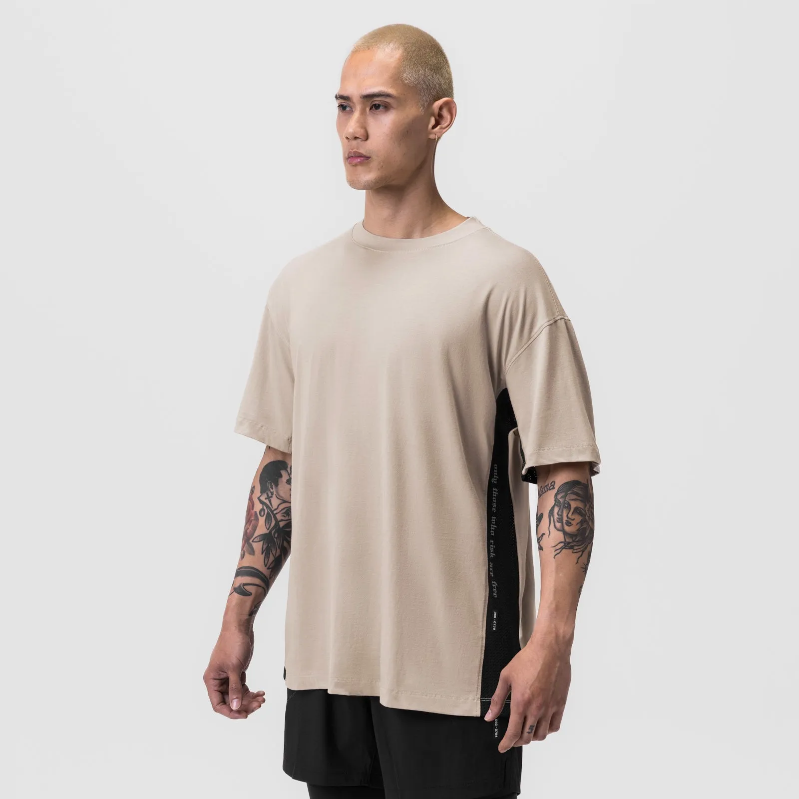 0779. Supima® Mesh Panel Oversized Tee - Beige