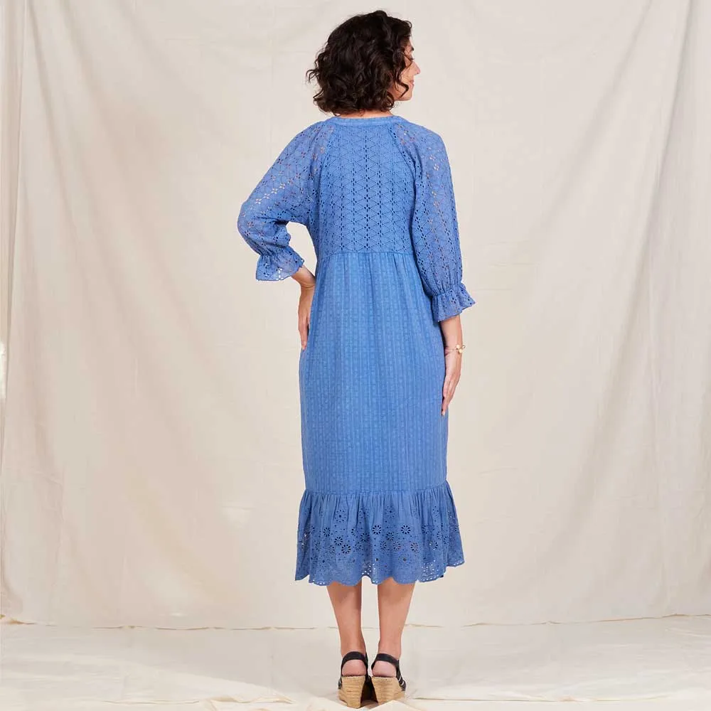 Blue Eyelet Long Tiered Dress