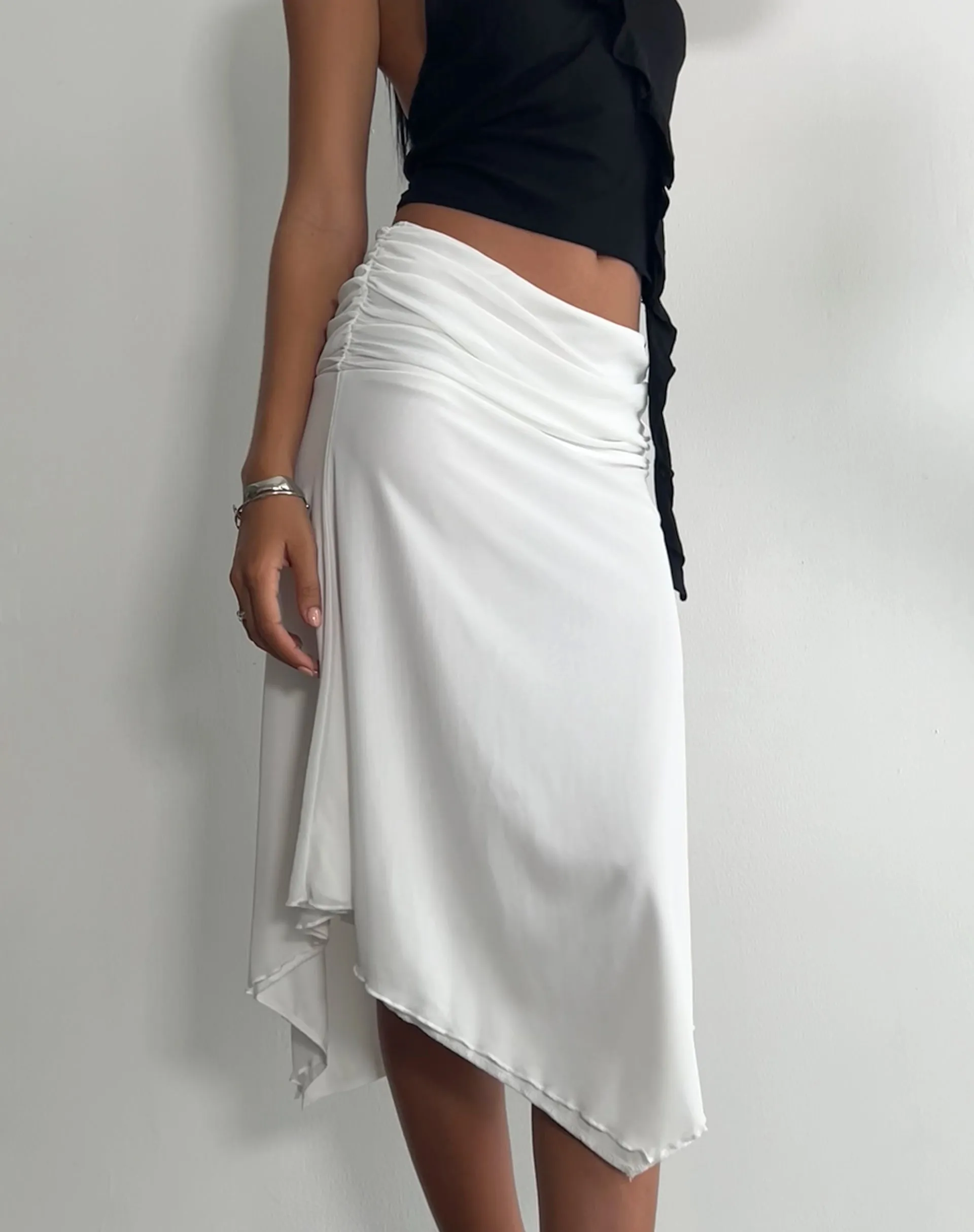 Chenoa Midi Side Split Skirt in Ivory