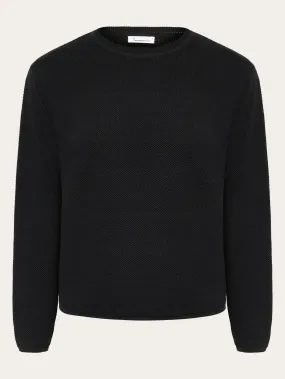 Cotton micro bubble crew neck knit - Regenerative Organic Certified® - GOTS/vegan - Black Jet