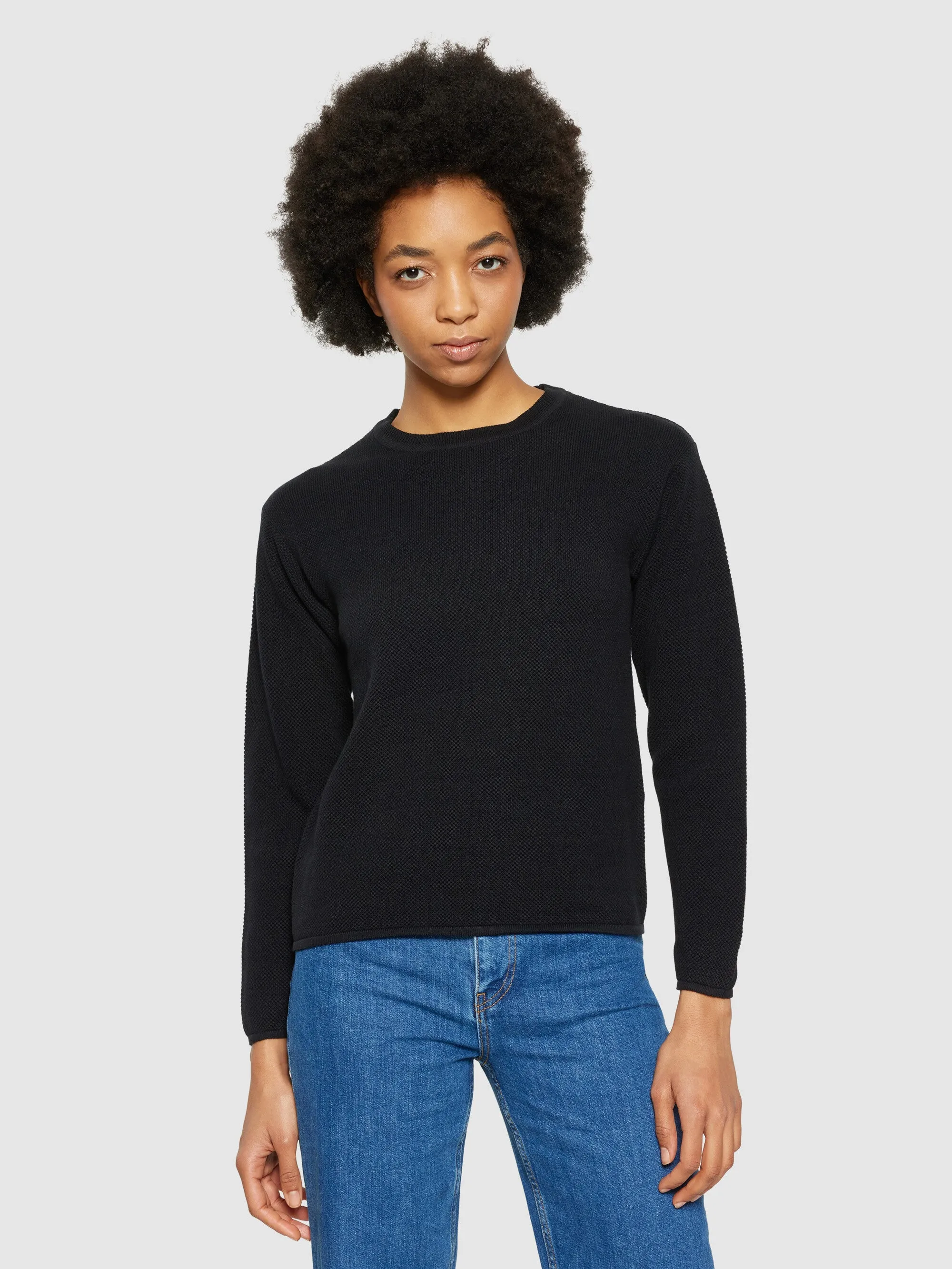 Cotton micro bubble crew neck knit - Regenerative Organic Certified® - GOTS/vegan - Black Jet