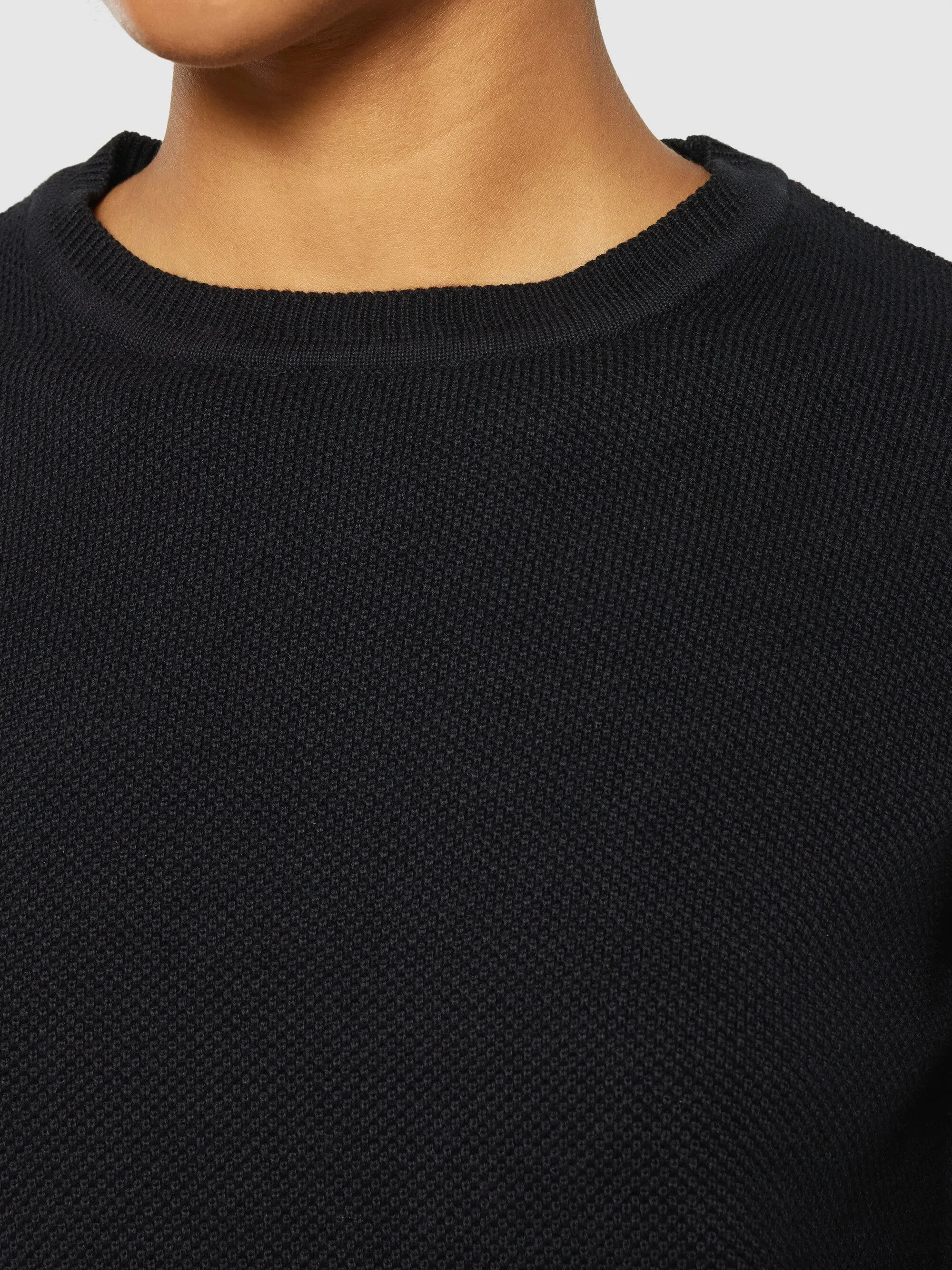 Cotton micro bubble crew neck knit - Regenerative Organic Certified® - GOTS/vegan - Black Jet