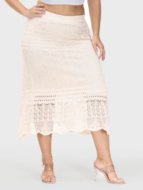 Crocheted Hollow Knit Hip-Wrap Midi Skirt