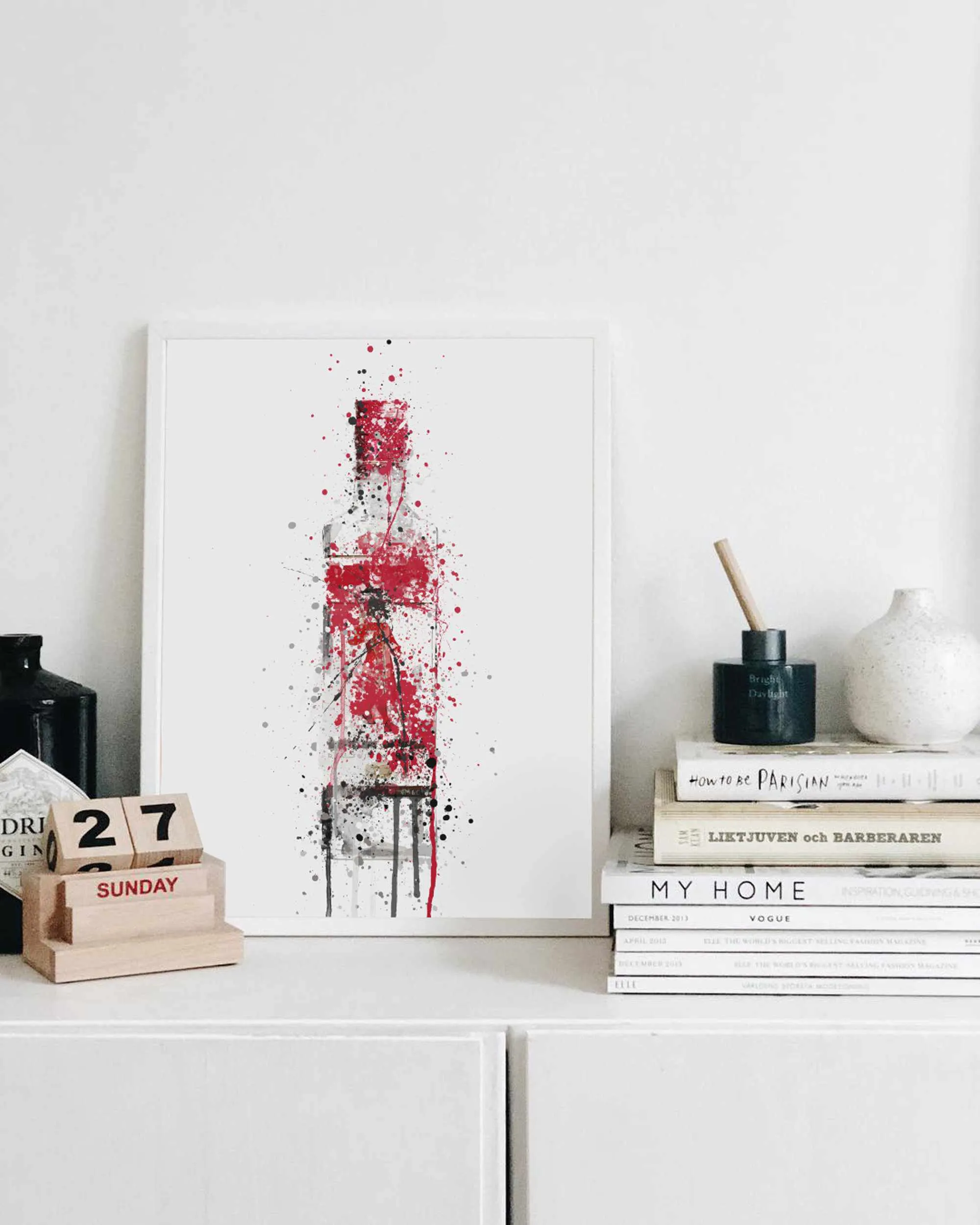 Gin Bottle Wall Art Print 'Ruby'