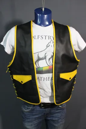 Hand Made Leather Bar Vest with Yellow Accents