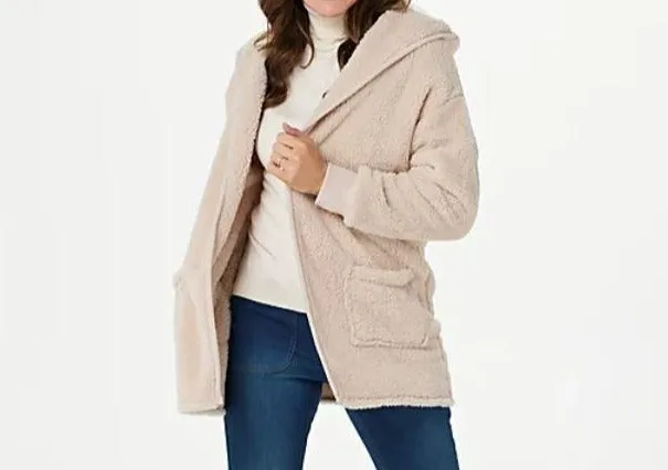 Koolaburra by UGG Cozy Shaggy Plush Cardigan with Rib Detail, Cream