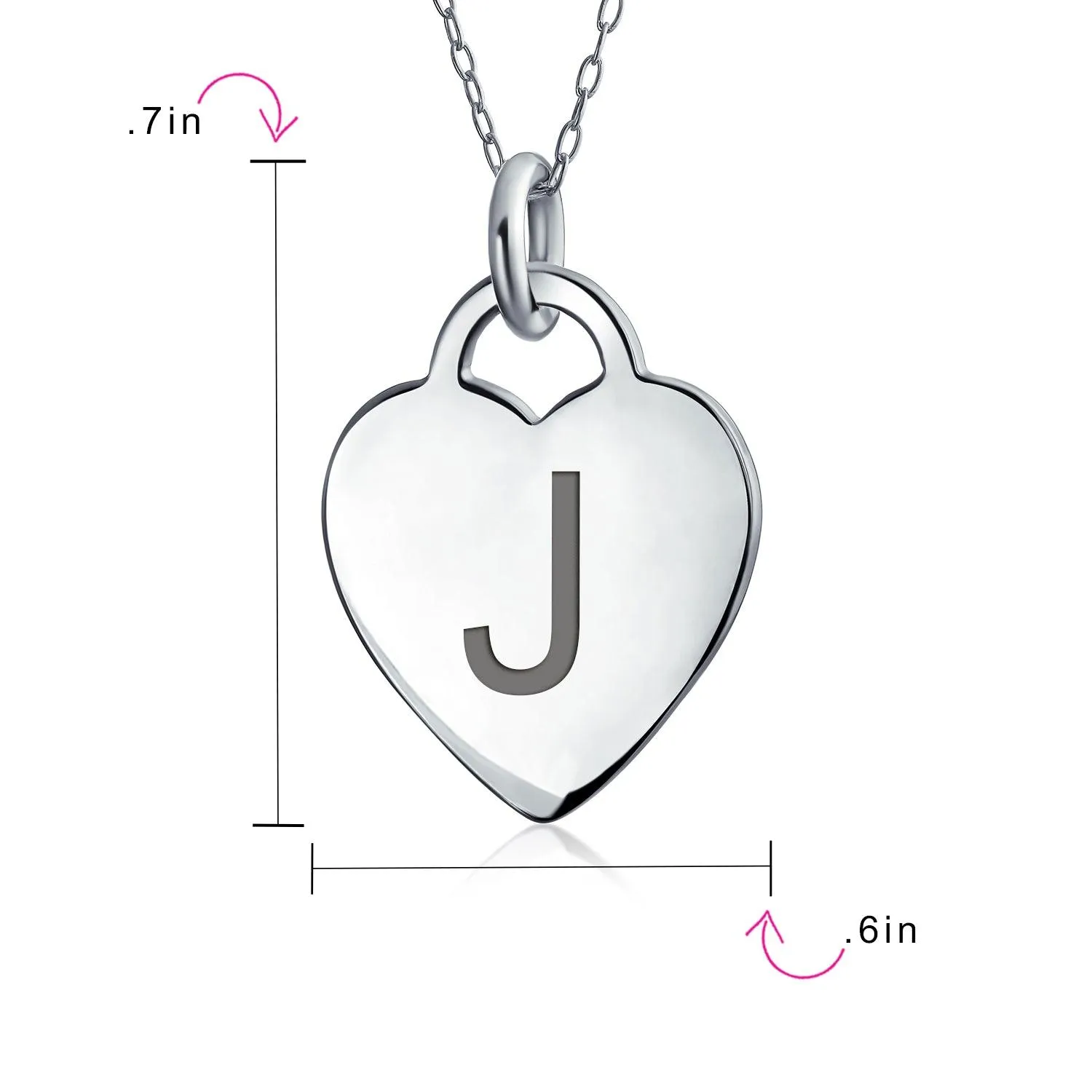 Letter Alphabet Initial Medium Heart Pendant Necklace Sterling Silver