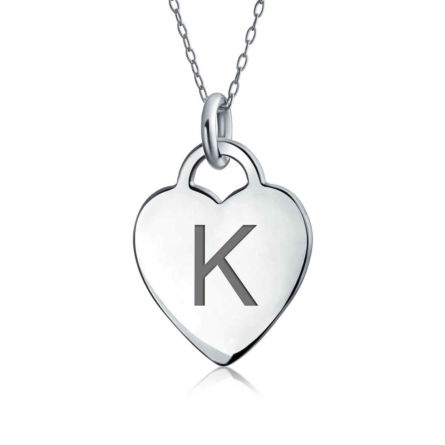 Letter Alphabet Initial Medium Heart Pendant Necklace Sterling Silver