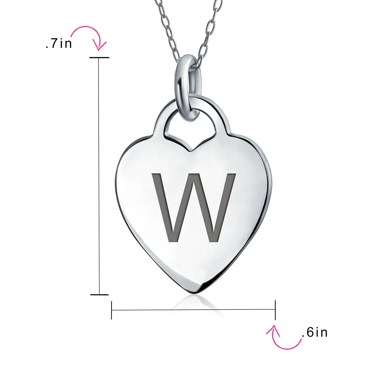 Letter Alphabet Initial Medium Heart Pendant Necklace Sterling Silver