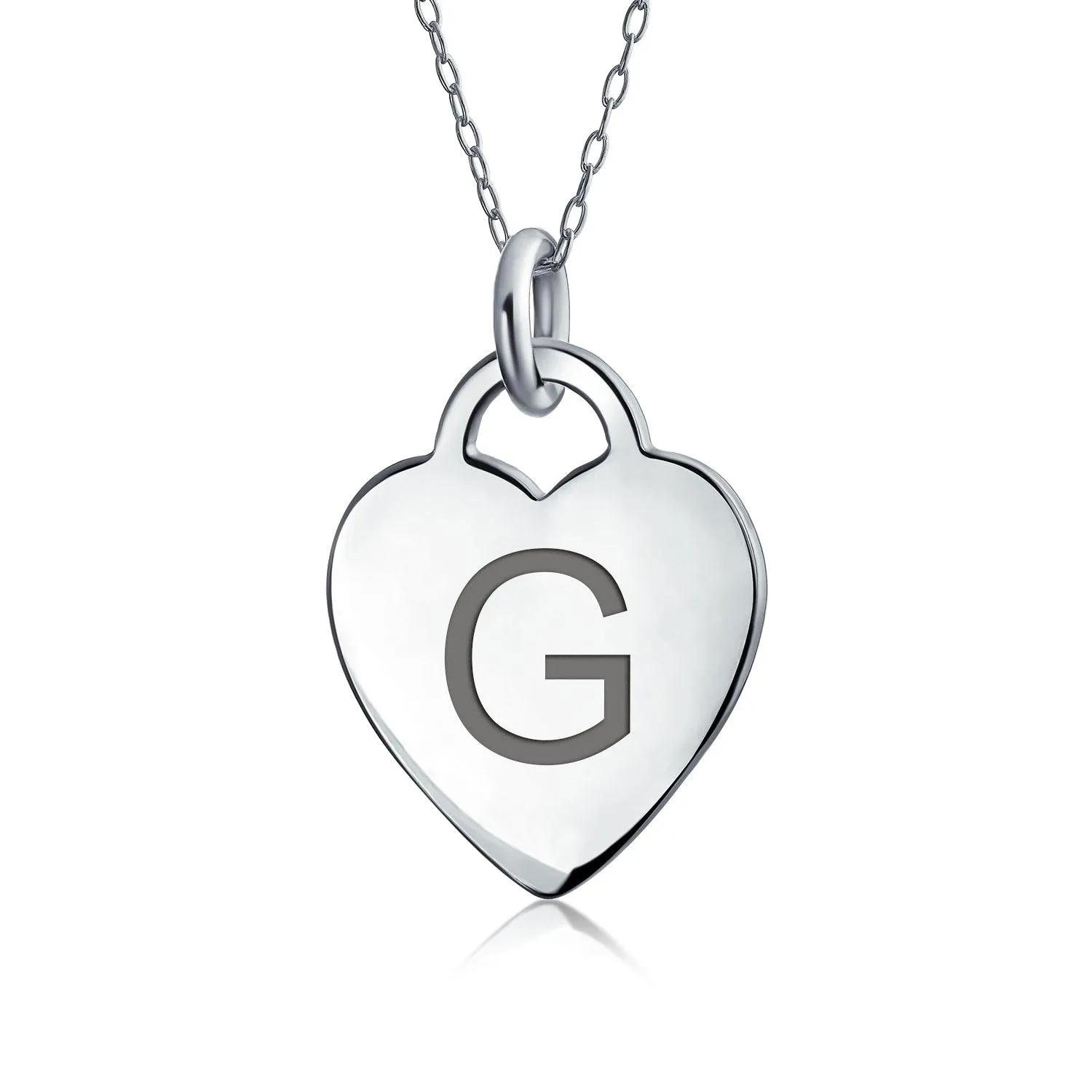 Letter Alphabet Initial Medium Heart Pendant Necklace Sterling Silver