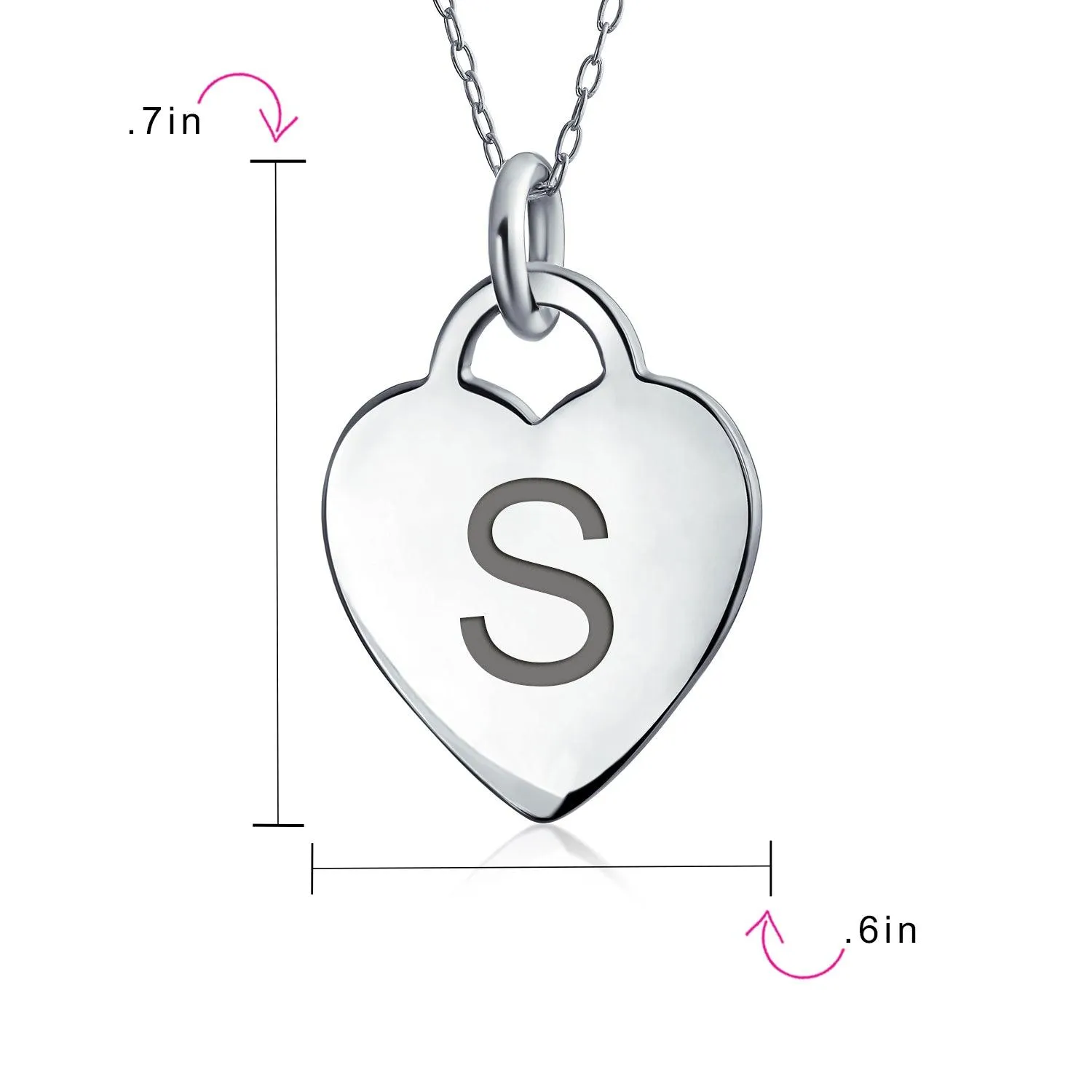 Letter Alphabet Initial Medium Heart Pendant Necklace Sterling Silver