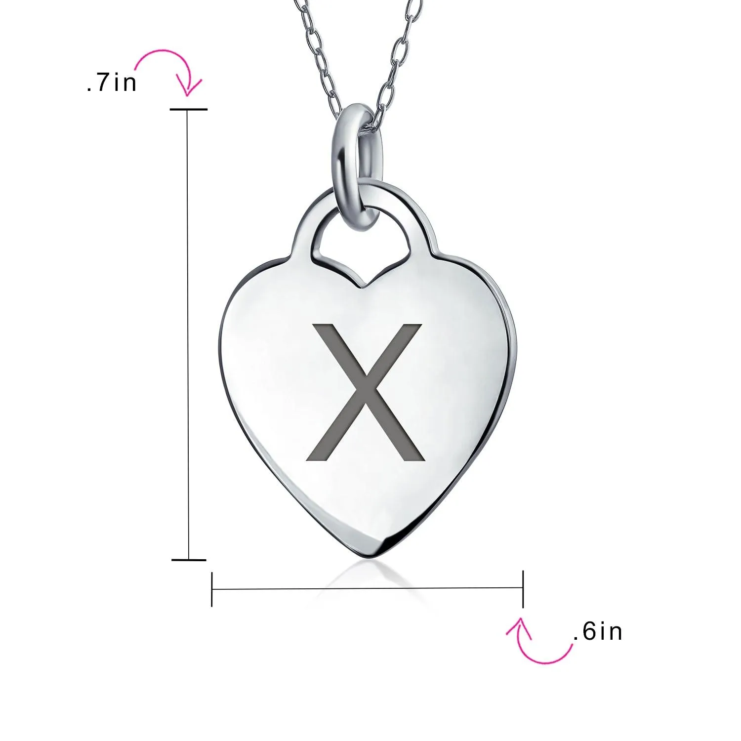 Letter Alphabet Initial Medium Heart Pendant Necklace Sterling Silver