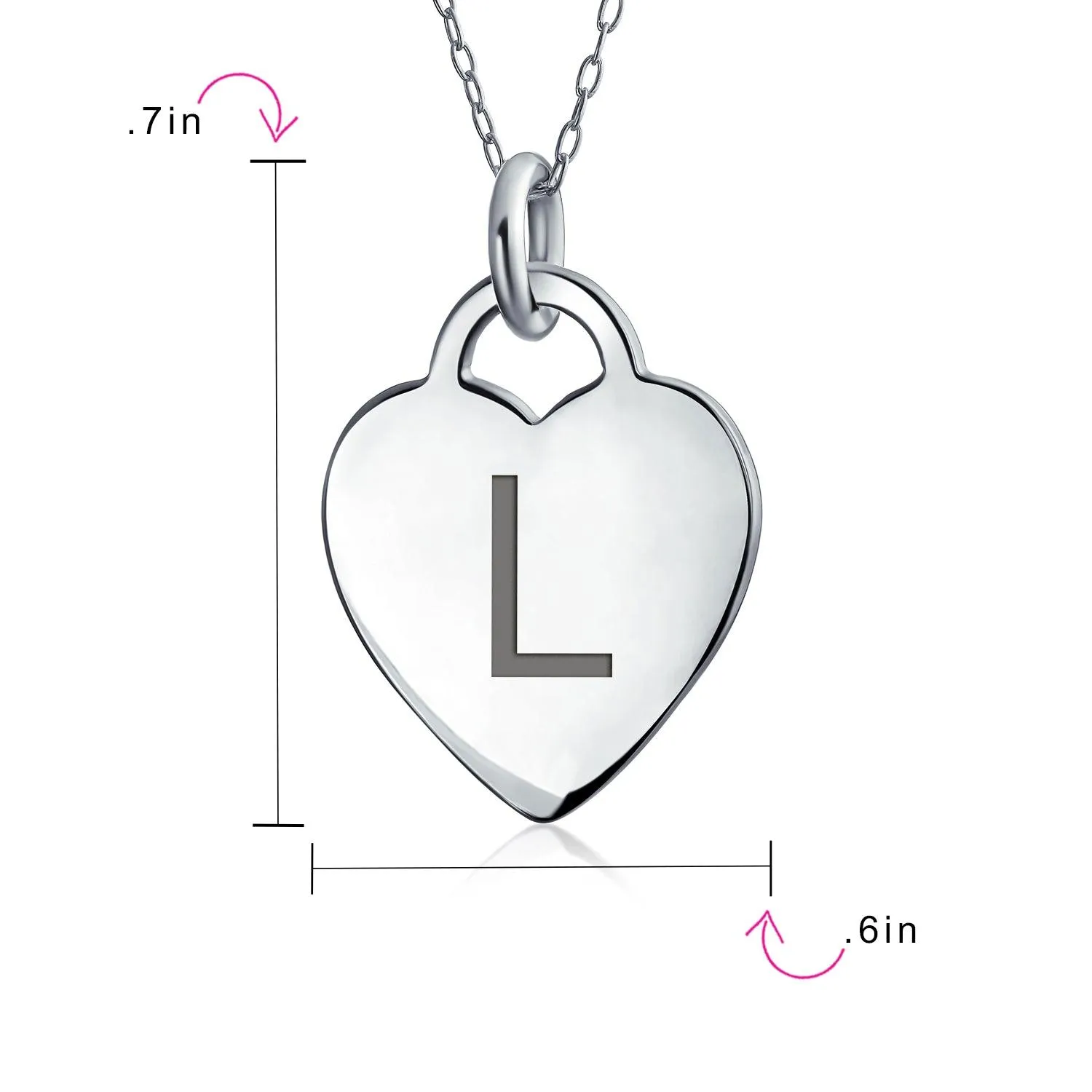 Letter Alphabet Initial Medium Heart Pendant Necklace Sterling Silver