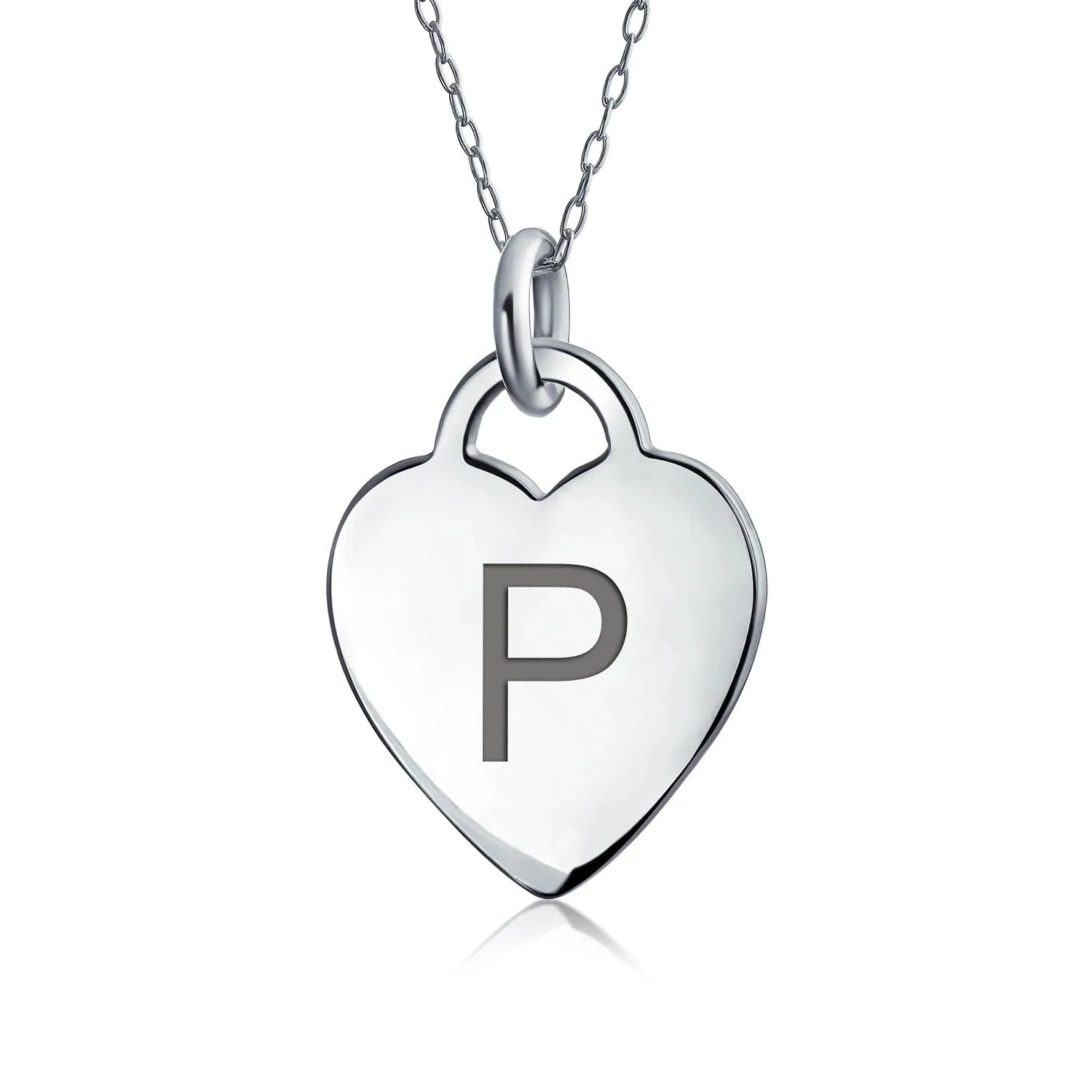 Letter Alphabet Initial Medium Heart Pendant Necklace Sterling Silver