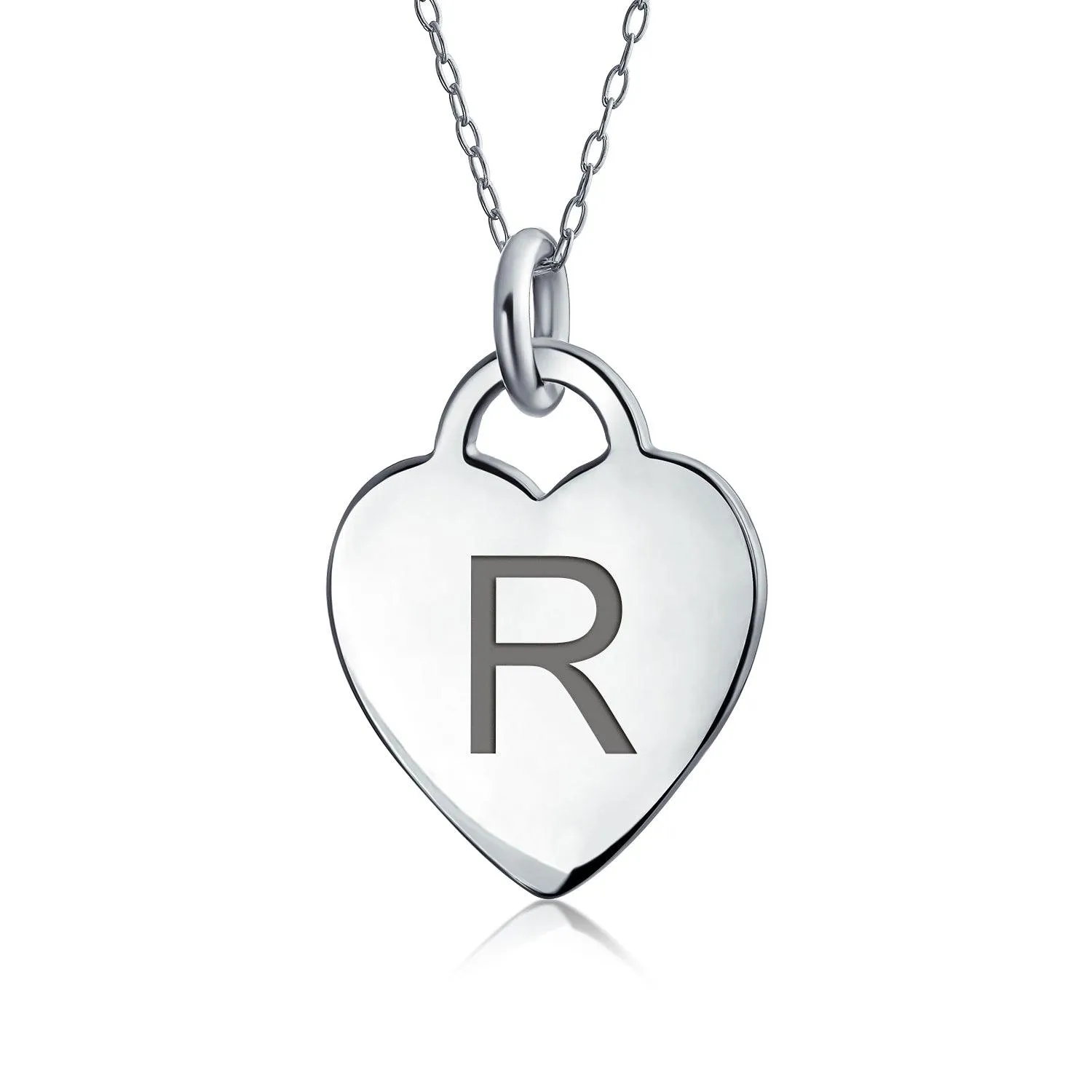 Letter Alphabet Initial Medium Heart Pendant Necklace Sterling Silver