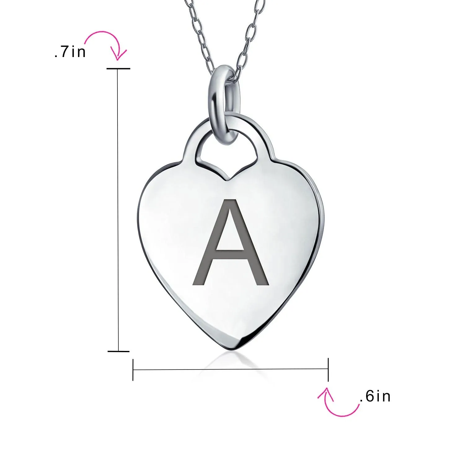 Letter Alphabet Initial Medium Heart Pendant Necklace Sterling Silver