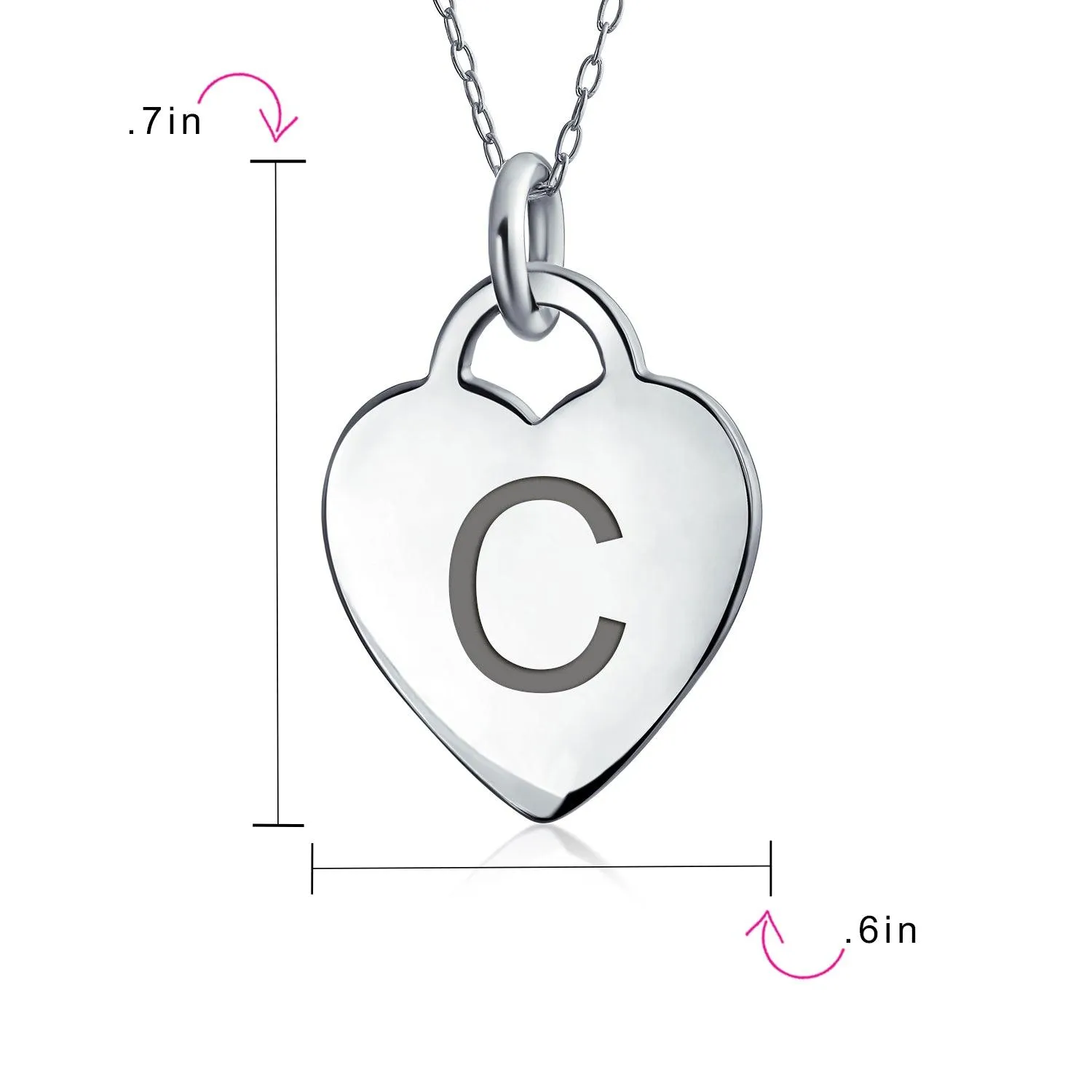 Letter Alphabet Initial Medium Heart Pendant Necklace Sterling Silver