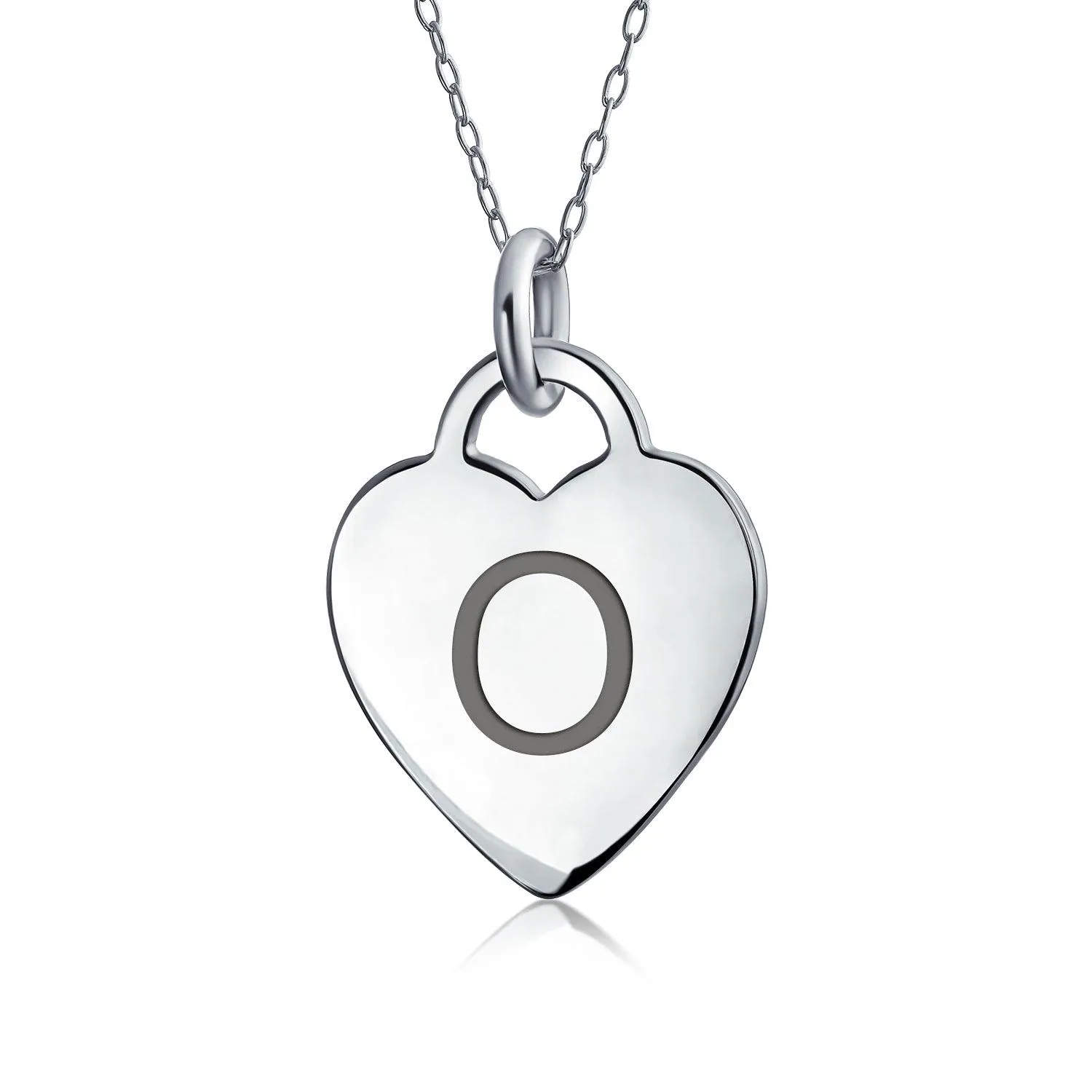 Letter Alphabet Initial Medium Heart Pendant Necklace Sterling Silver