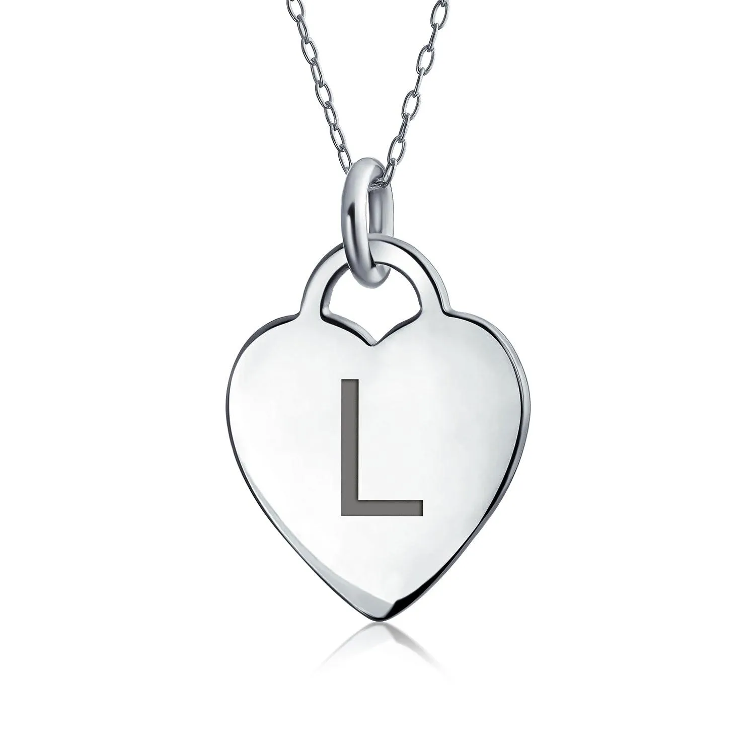 Letter Alphabet Initial Medium Heart Pendant Necklace Sterling Silver