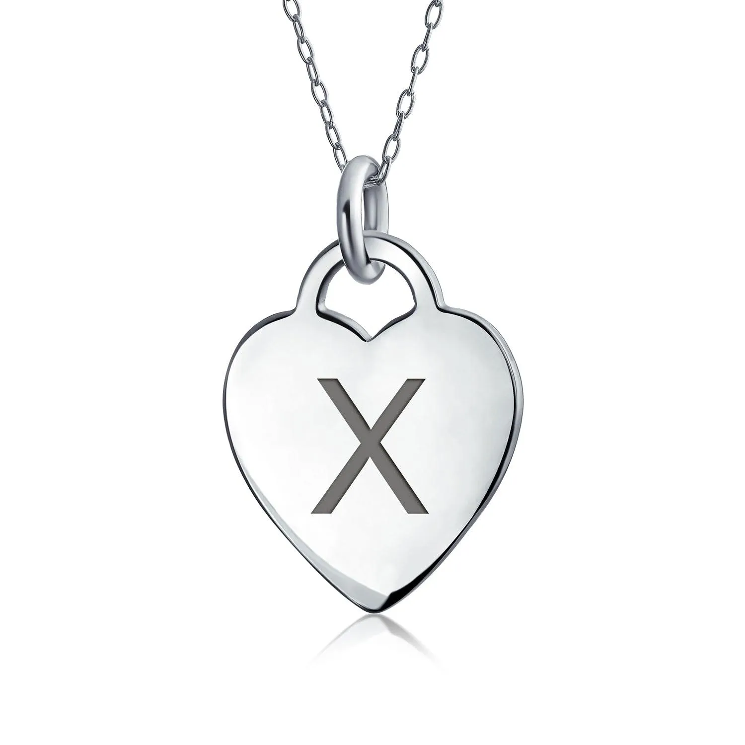 Letter Alphabet Initial Medium Heart Pendant Necklace Sterling Silver