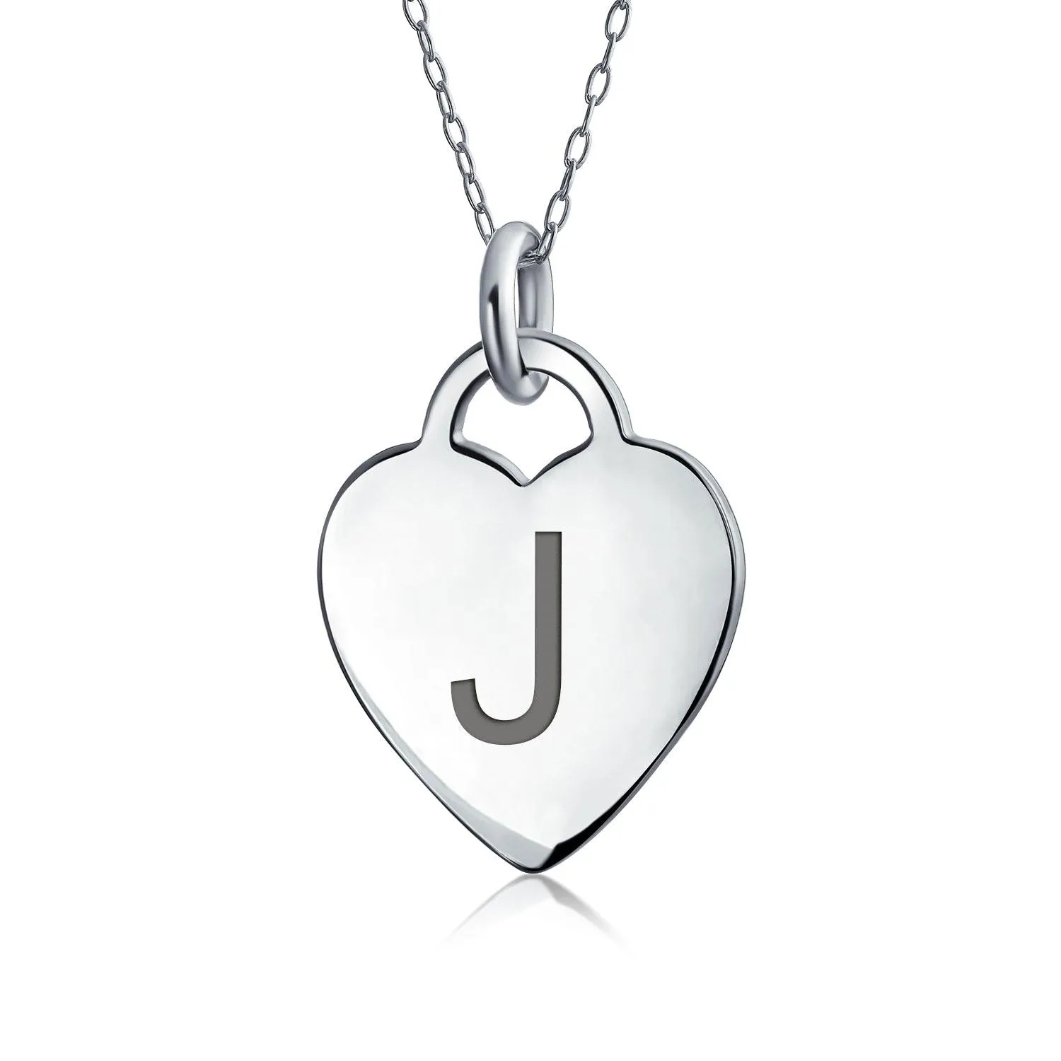 Letter Alphabet Initial Medium Heart Pendant Necklace Sterling Silver