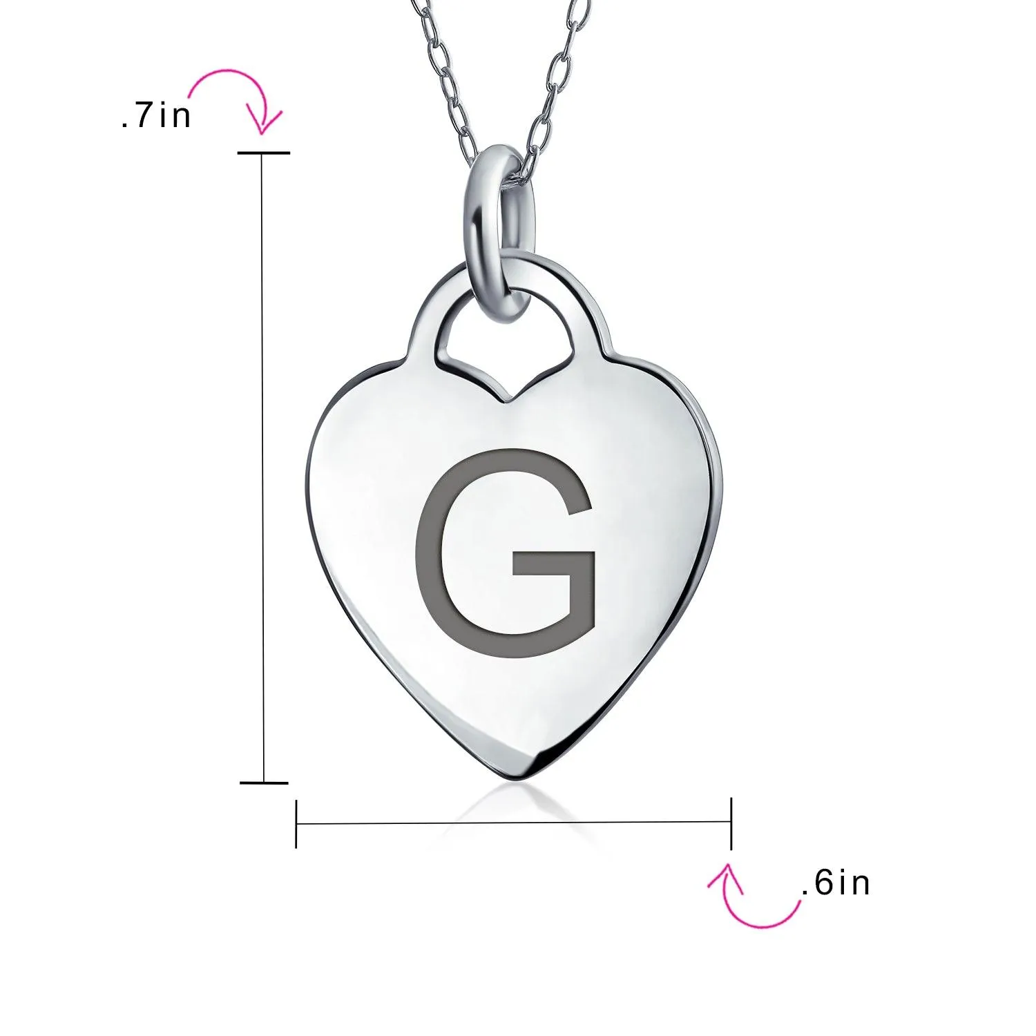 Letter Alphabet Initial Medium Heart Pendant Necklace Sterling Silver