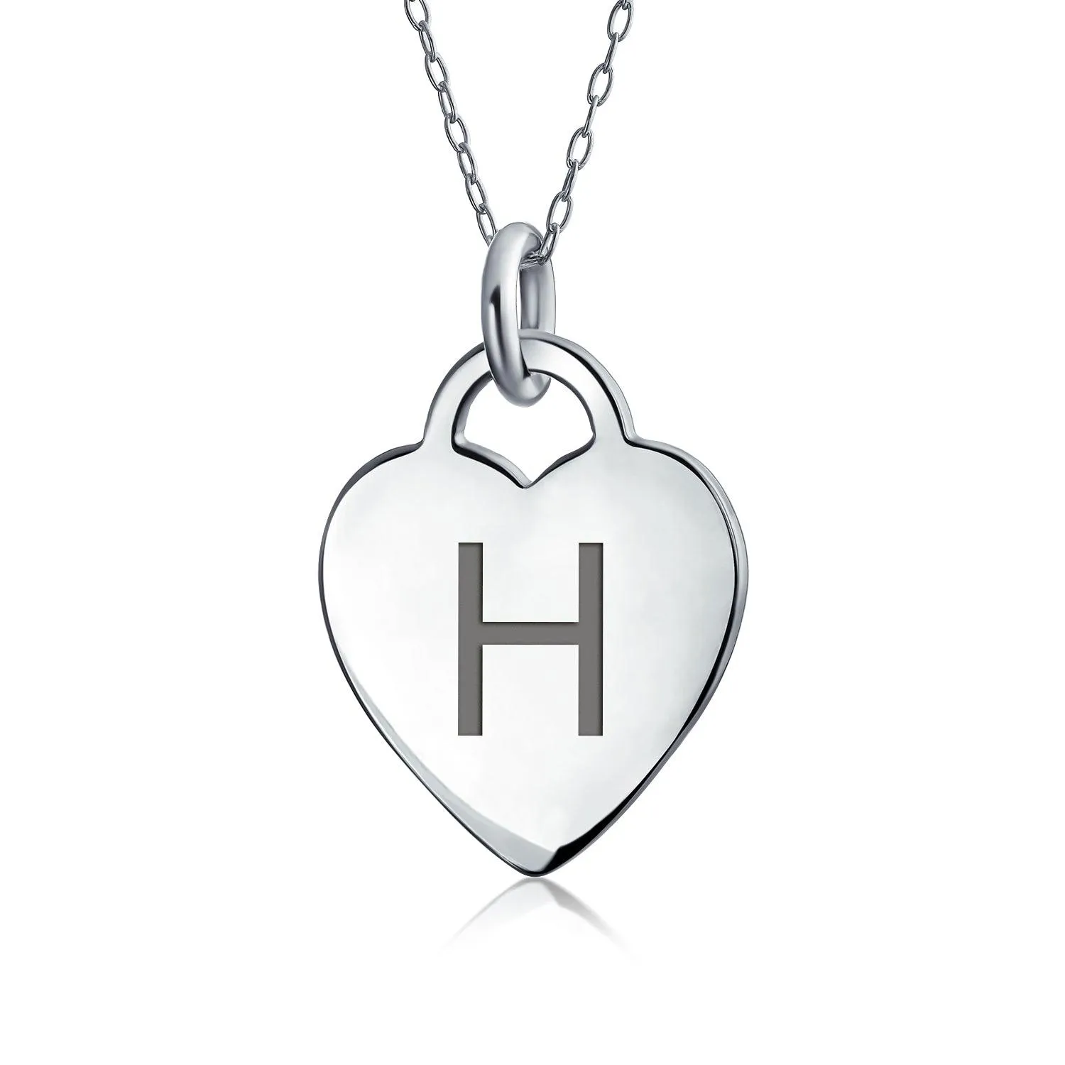 Letter Alphabet Initial Medium Heart Pendant Necklace Sterling Silver