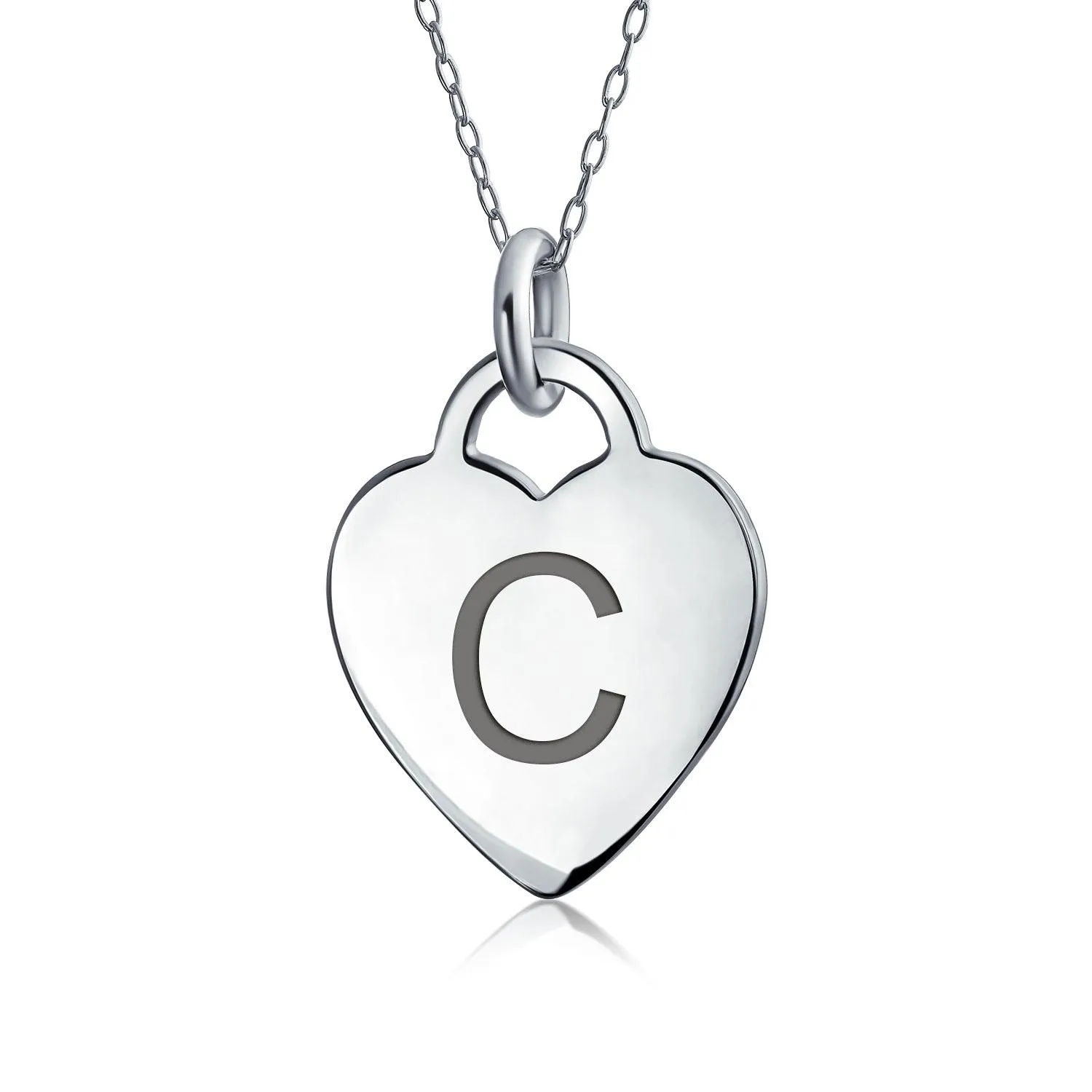 Letter Alphabet Initial Medium Heart Pendant Necklace Sterling Silver