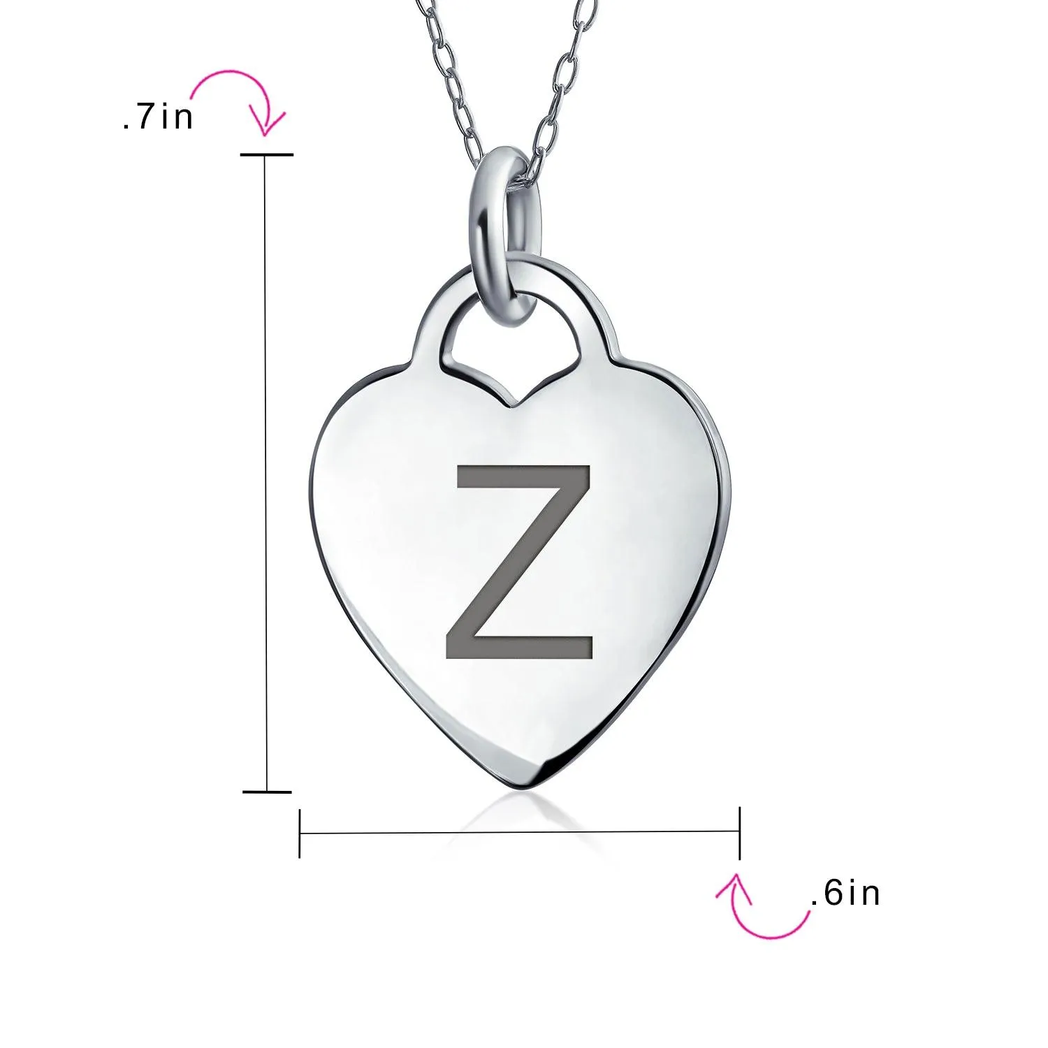 Letter Alphabet Initial Medium Heart Pendant Necklace Sterling Silver