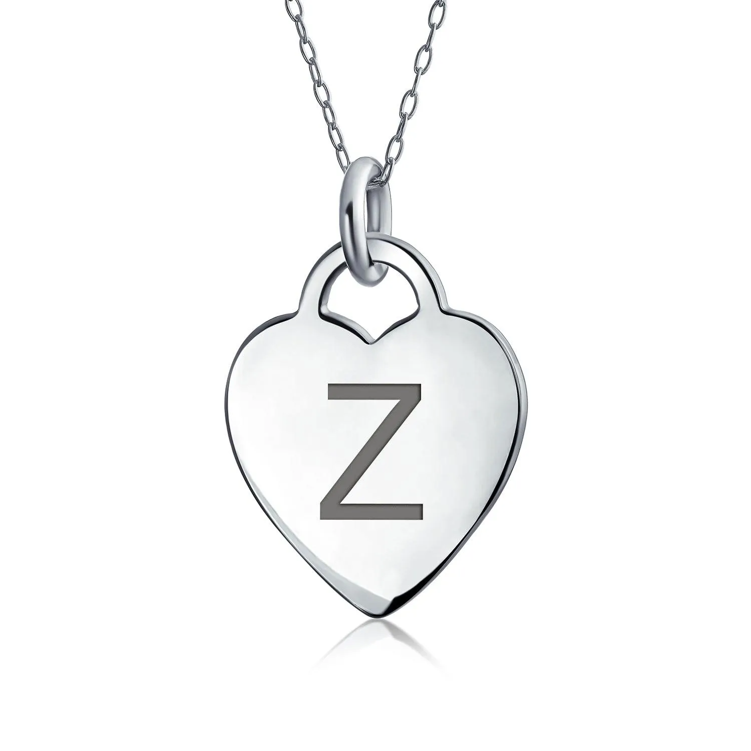 Letter Alphabet Initial Medium Heart Pendant Necklace Sterling Silver