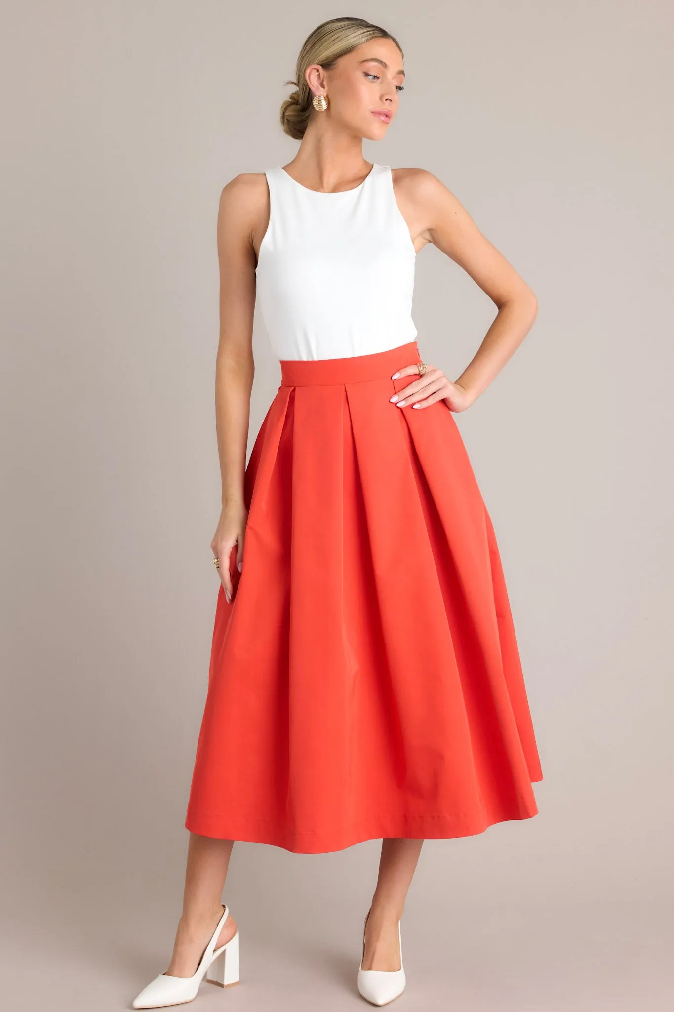 Memories in Focus Tomato Red Midi Skirt