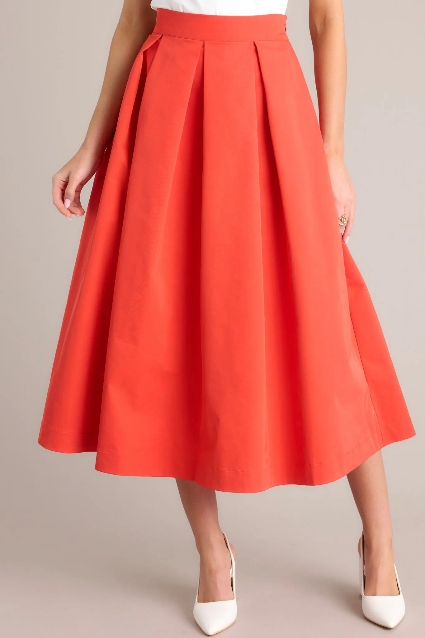 Memories in Focus Tomato Red Midi Skirt