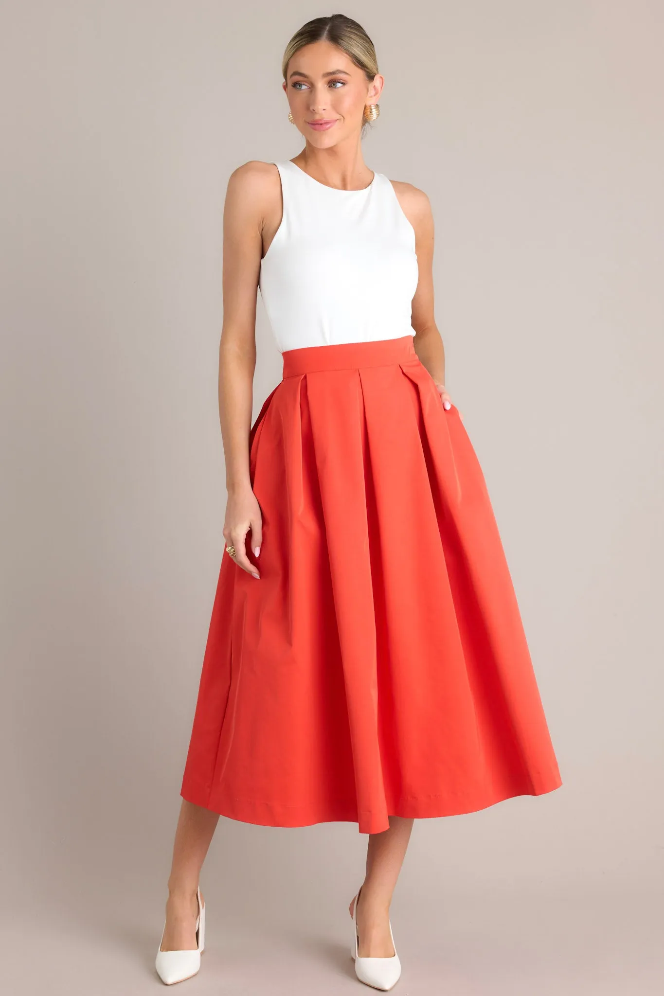 Memories in Focus Tomato Red Midi Skirt