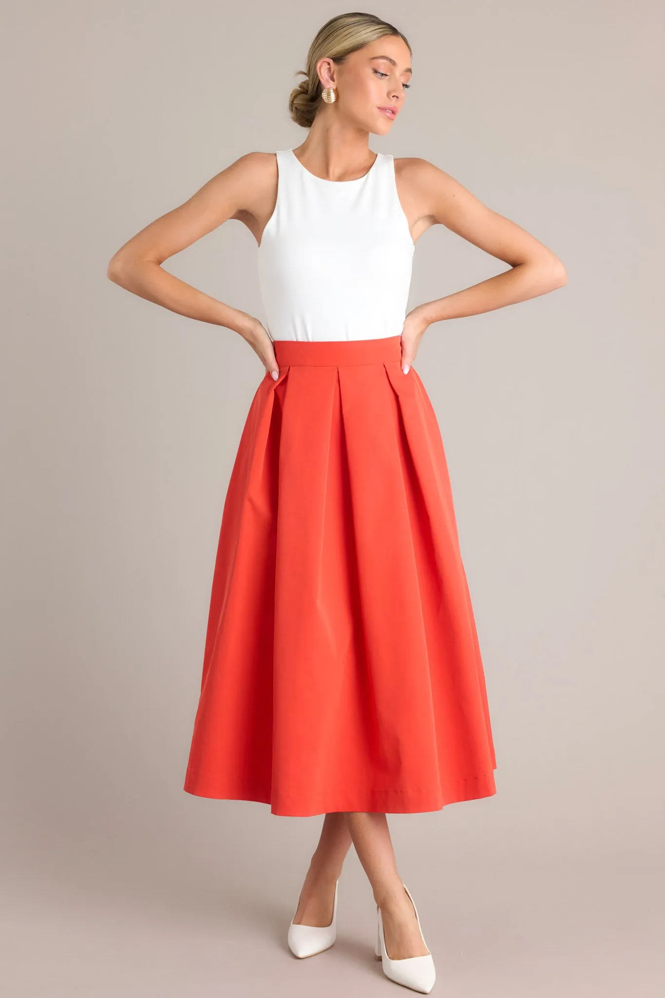 Memories in Focus Tomato Red Midi Skirt