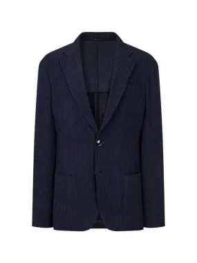 Men s seersucker striped single jacket navy