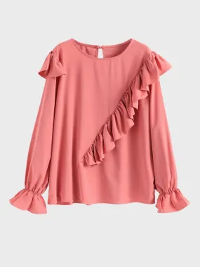 Midsize Ruffled Flared Sleeve Round Neck Blouse