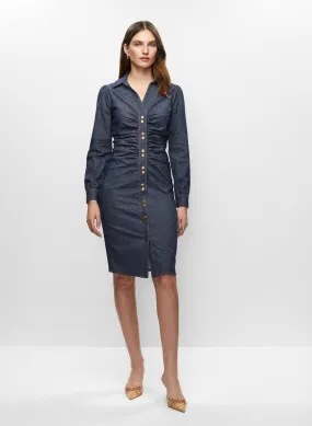 Ruched Denim Shirt Dress