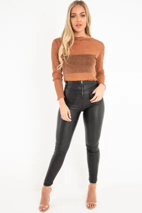 Rust Glitter Mesh Crop Top -Novali