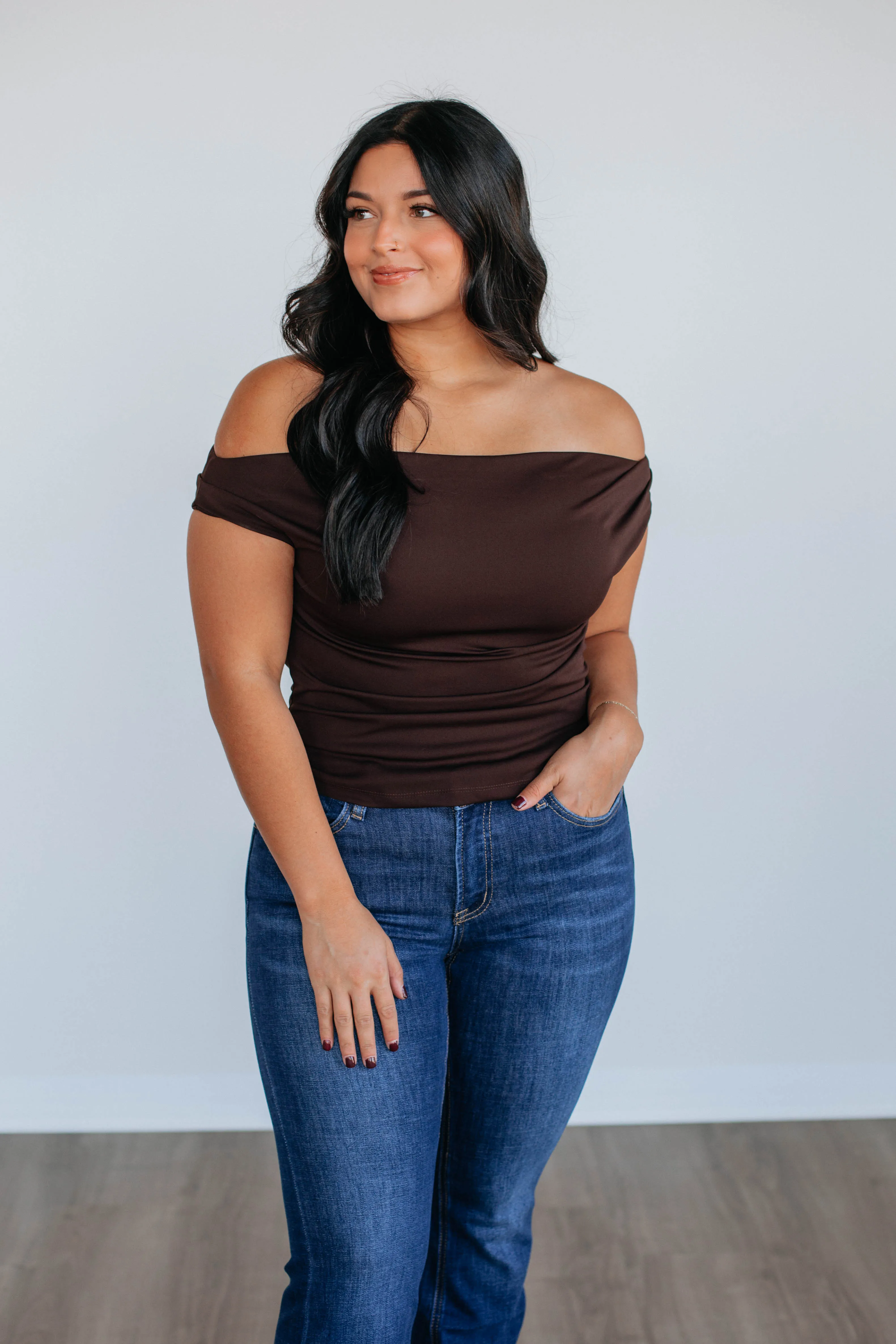 Silvia Off Shoulder Top - Espresso