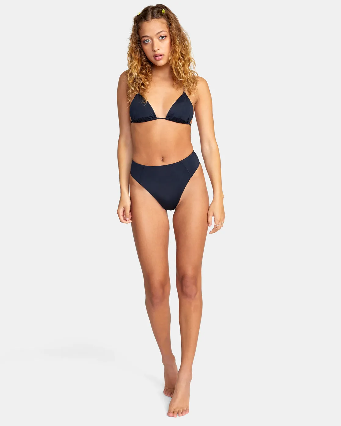 Solid High Rise Cheeky Bikini Bottoms - Black