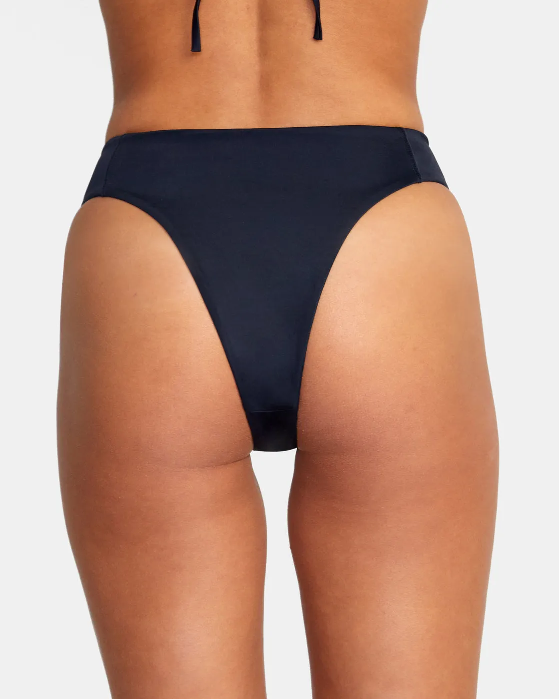 Solid High Rise Cheeky Bikini Bottoms - Black