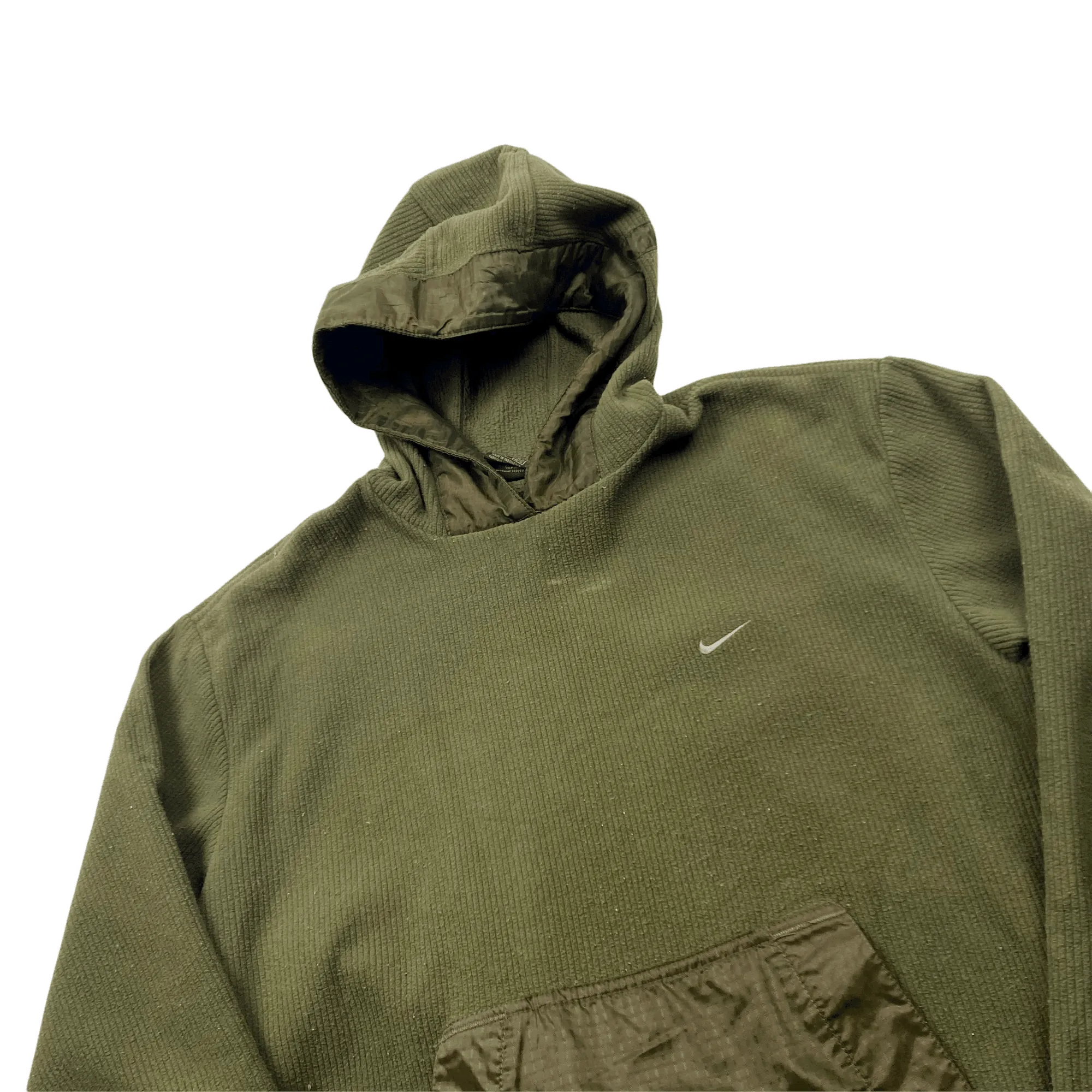 Vintage 90s Khaki Green Nike Tech Fleece Hoodie - Medium